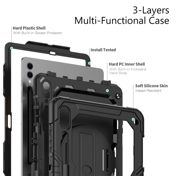 Casecentive Handstrap Pro Hardcase with strap Galaxy Tab S9 Ultra black