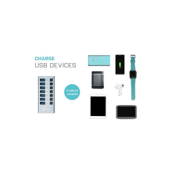 i-Tec USB 3.0 Charging HUB 7 port + Power Adapter 36 W Grey