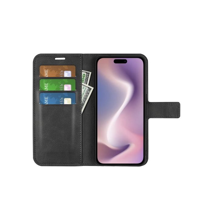 Casecentive Leather Wallet case with closure iPhone 16 Pro black