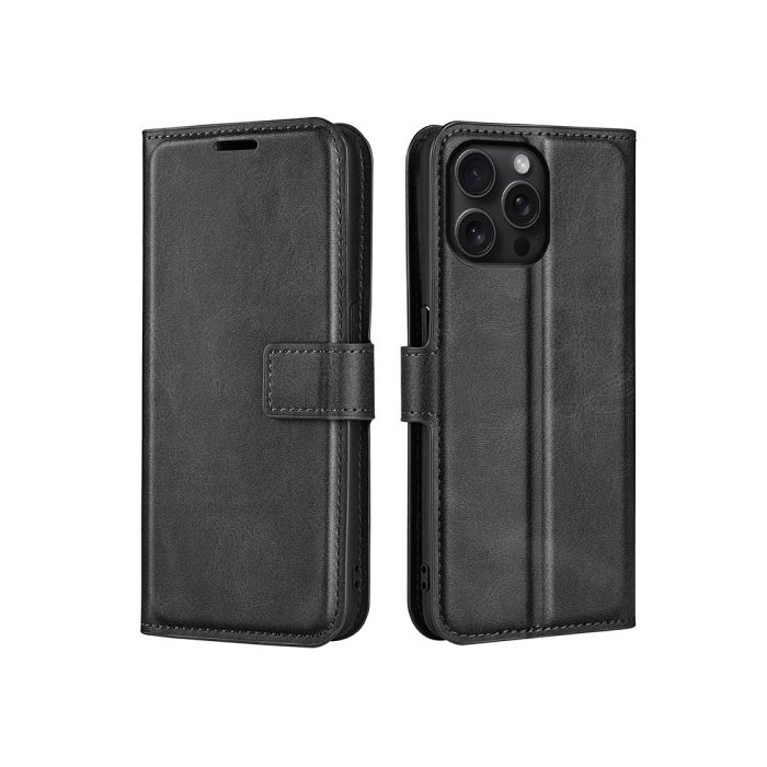 Casecentive Leather Wallet case with closure iPhone 16 Pro black